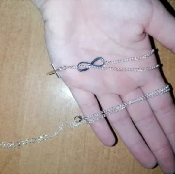 word Infinity Tassel Cross Pendant Silver Color - Picture 2 of 5